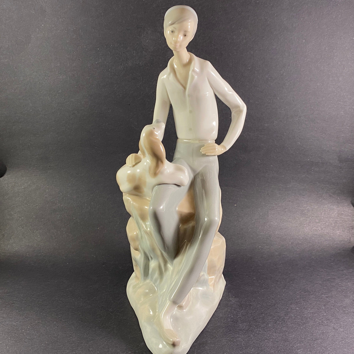 Lladro Nao Spain Shepherd Boy with Spaniel Dog Figurine