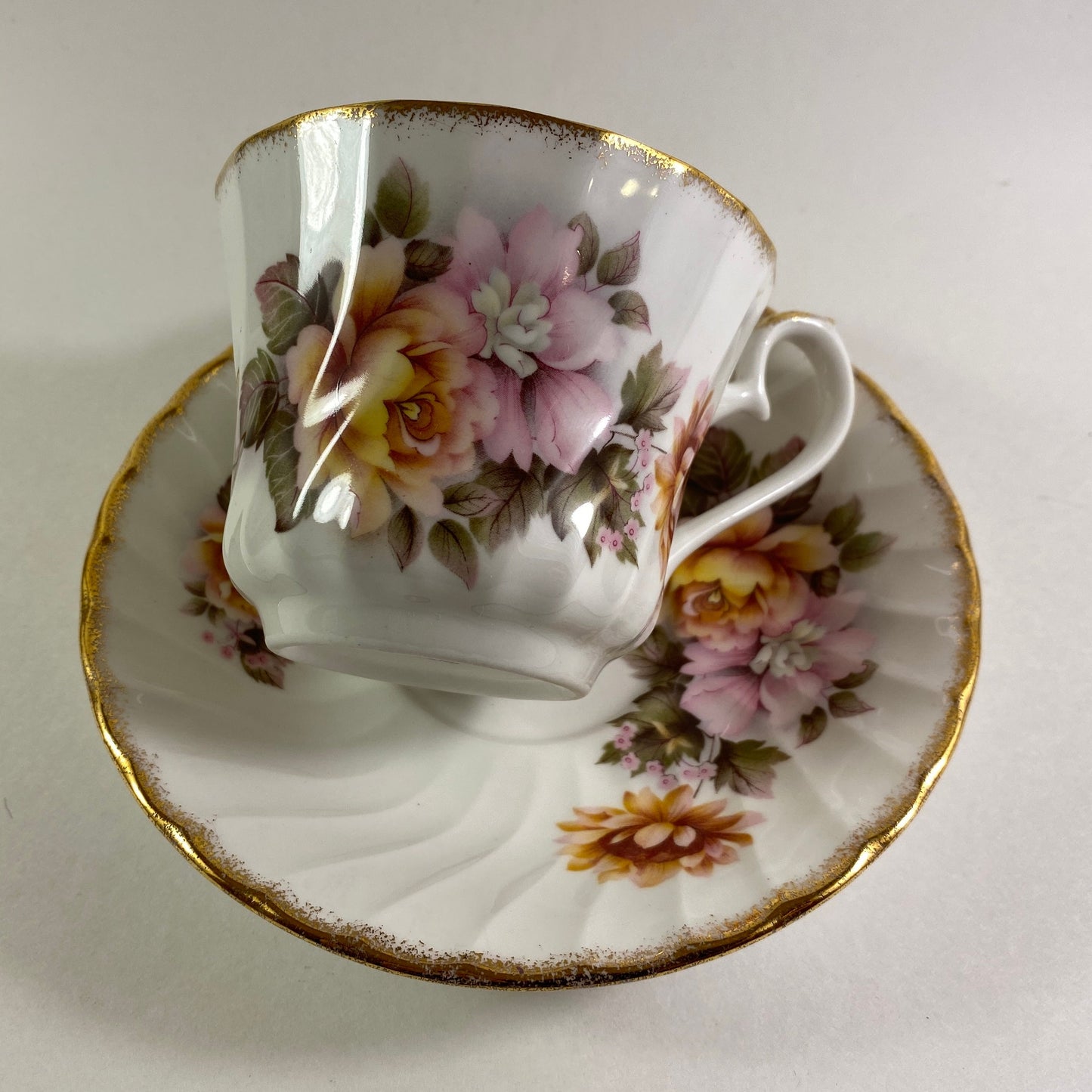 Vintage Birks Staffordshire Bone China Teacup and Saucer, Floral Roses