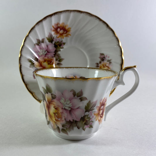 Vintage Birks Staffordshire Bone China Teacup and Saucer, Floral Roses