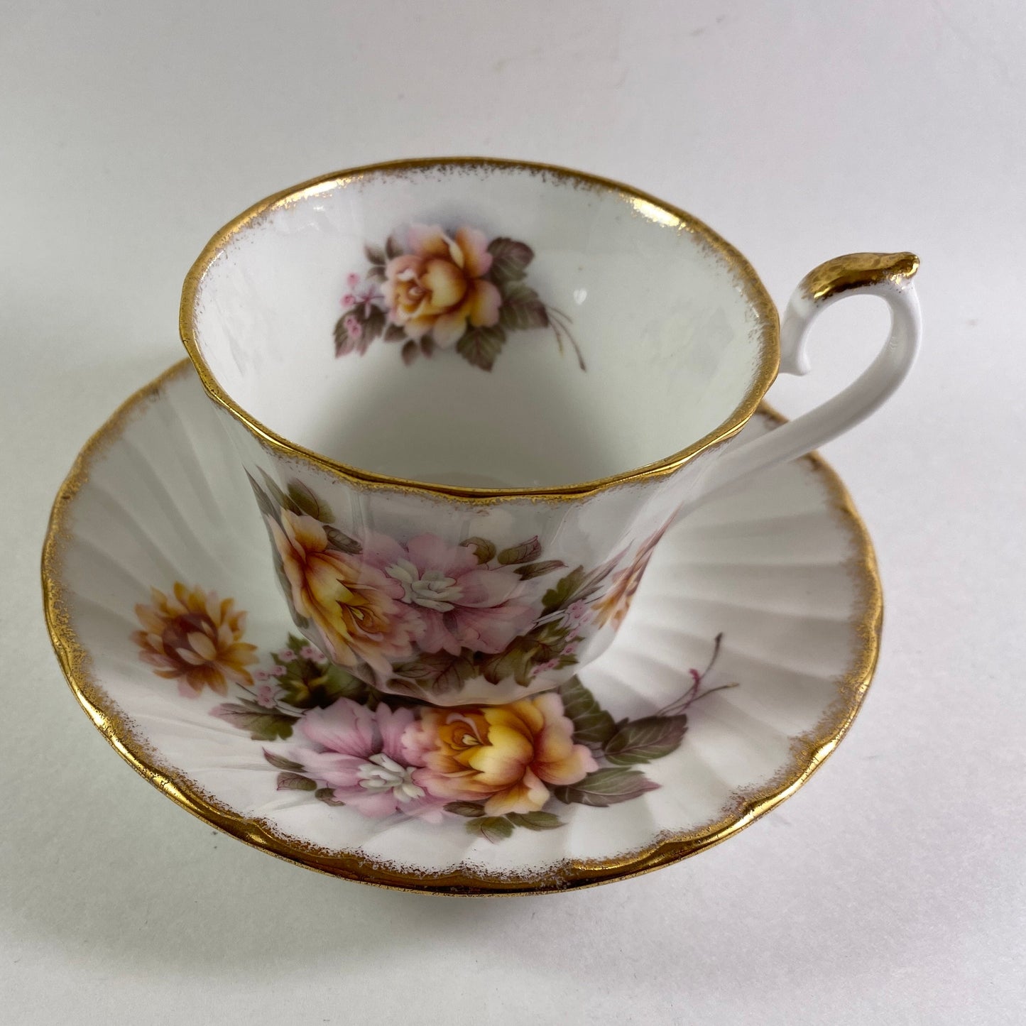 Vintage Birks Staffordshire Bone China Teacup and Saucer, Floral Roses
