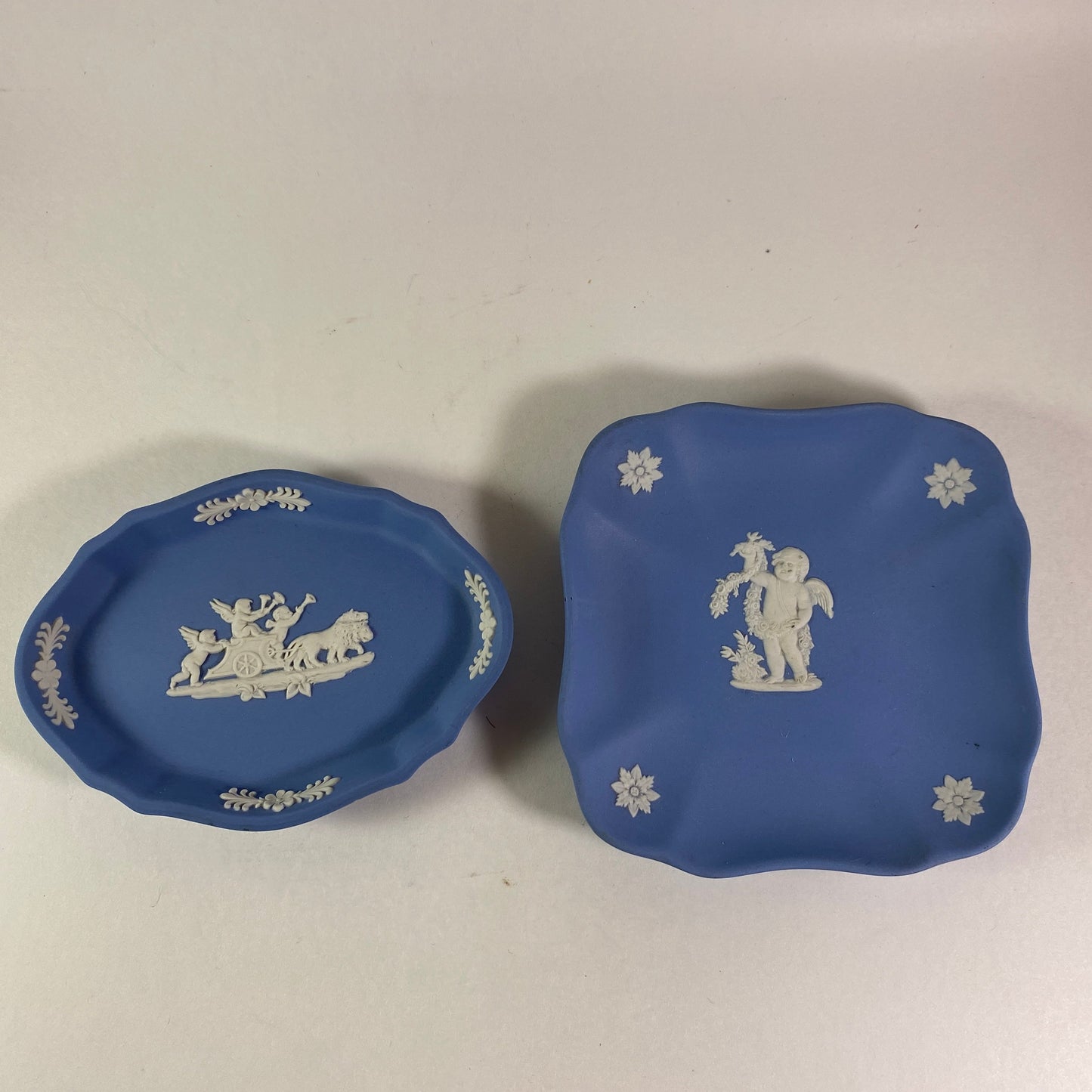 2 Wedgwood Blue Jasperware Pin dish trinkets with Cherubs design