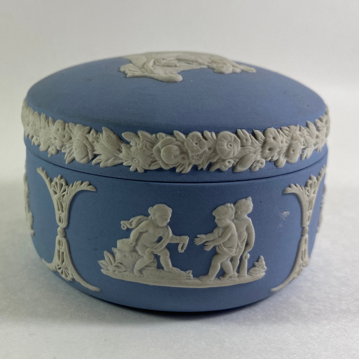 Wedgwood Pale Blue Jasperware Bean Shaped Trinket Box & Lid