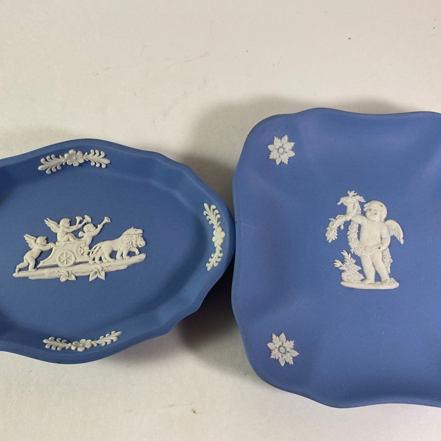 2 Wedgwood Blue Jasperware Pin dish trinkets with Cherubs design