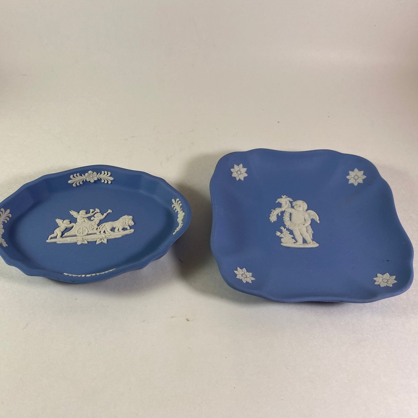 2 Wedgwood Blue Jasperware Pin dish trinkets with Cherubs design