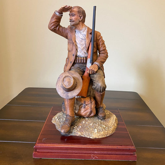 Authentic RARE Jose Luis De Casasola Hunter with gun sitting on a rock Sculpture with COA