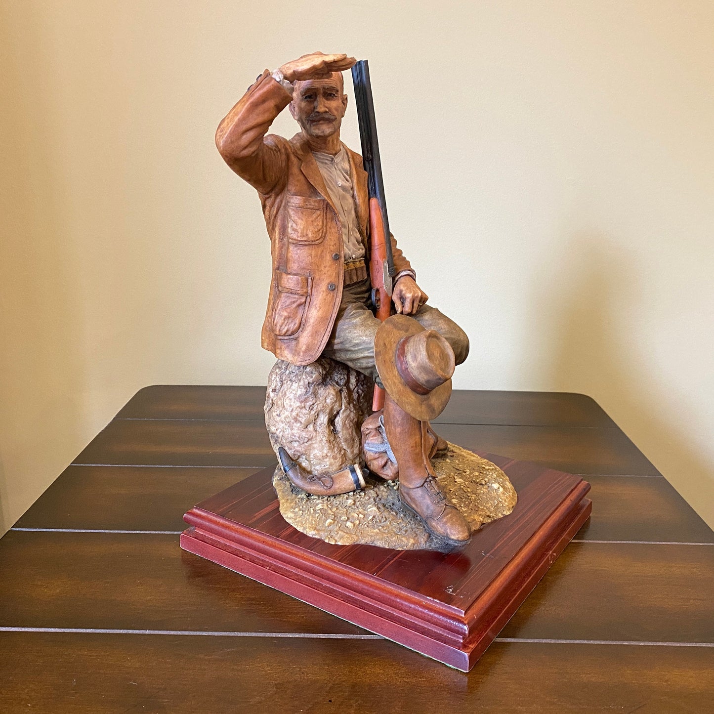 Authentic RARE Jose Luis De Casasola Hunter with gun sitting on a rock Sculpture with COA