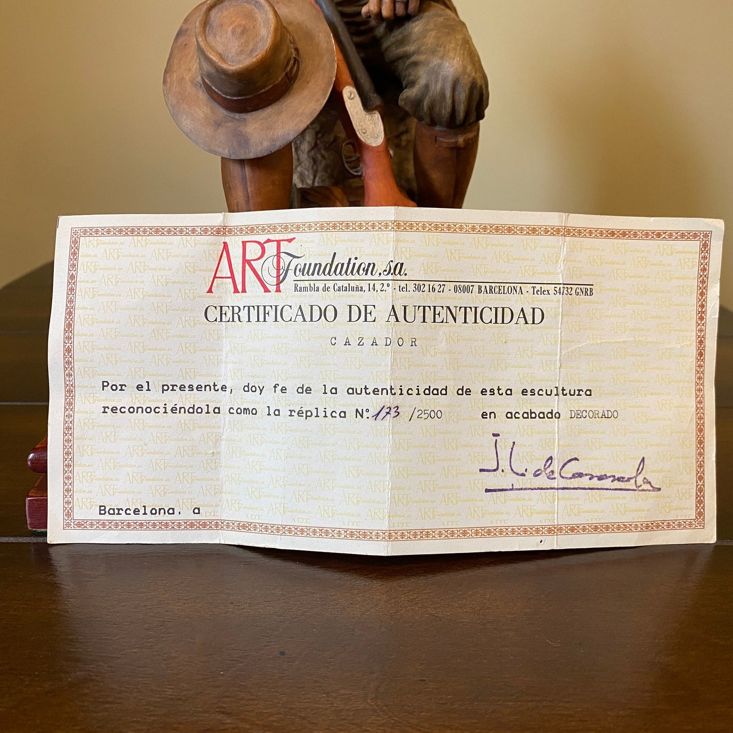 Jose Luis De Casasola Hunter Sculpture with Gun, COA