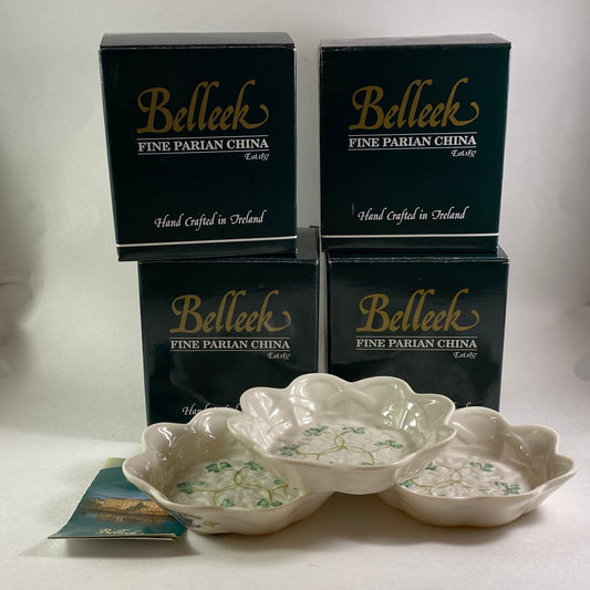 Vintage Belleek Ireland Shamrock Scalloped embossed candy sweet dish