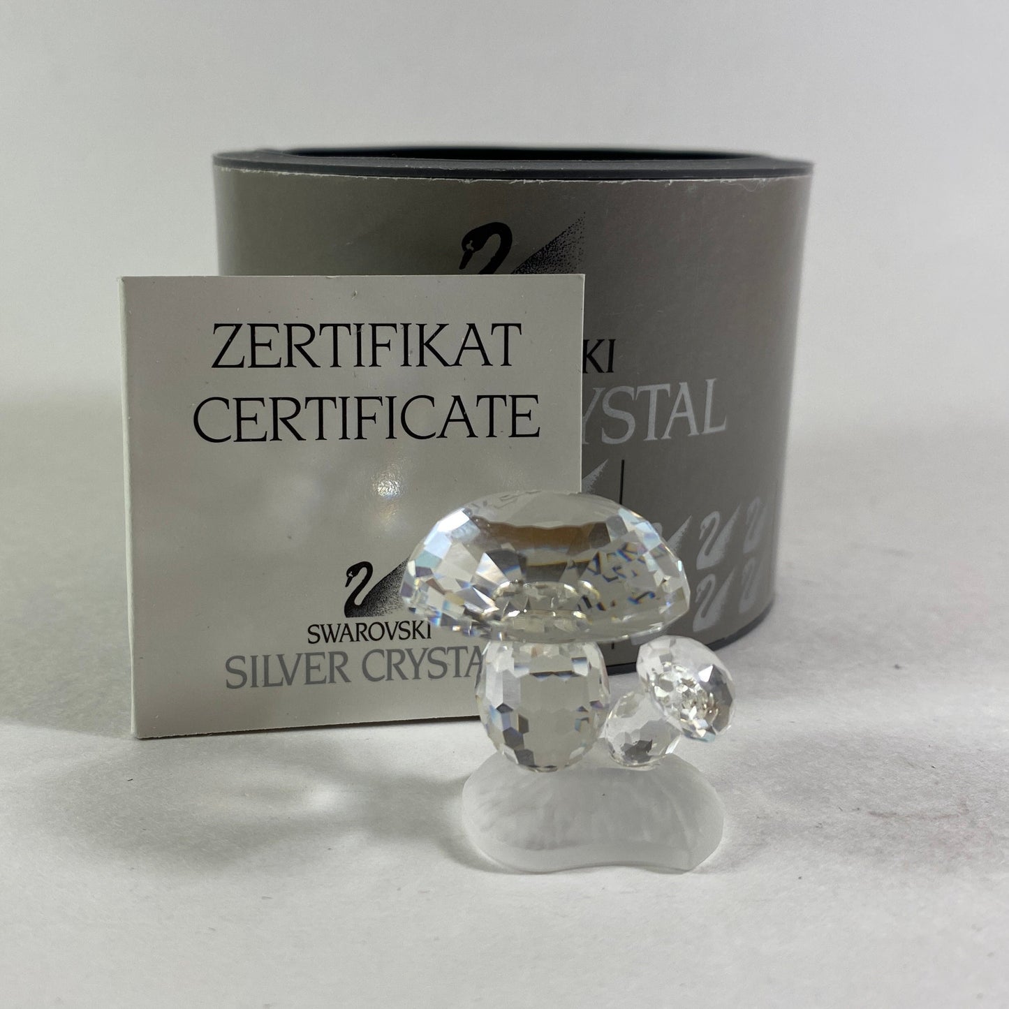 1996 Vintage Swarovski  silver Crystal  Mushrooms toad stool with box and CoA