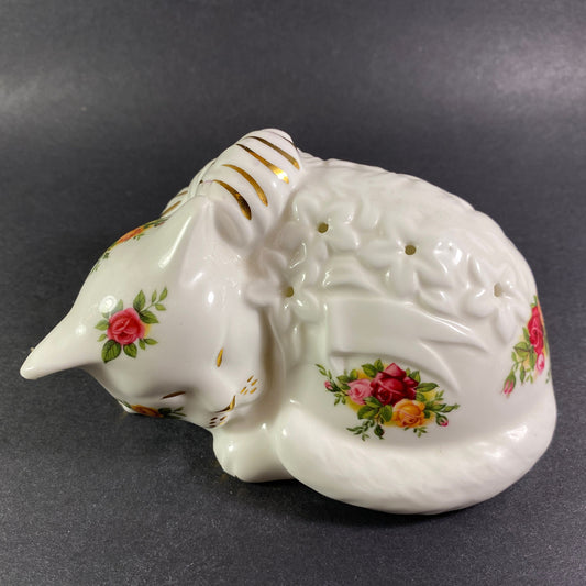 Vintage Sleeping Cat Royal Albert Pomander Old Country Rose Bone China  5”