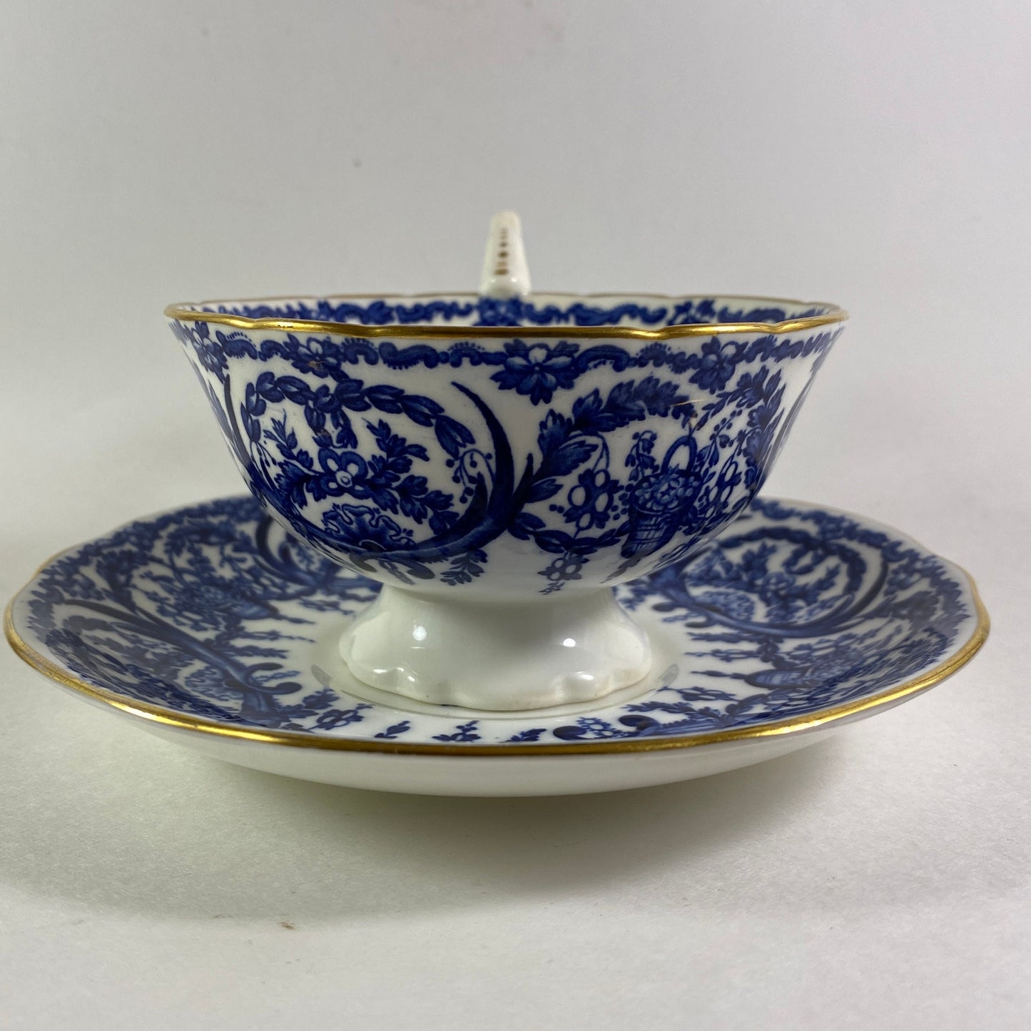 Antique Coalport 5012/A Deep Blue and White Cup and Saucer 1910 1920