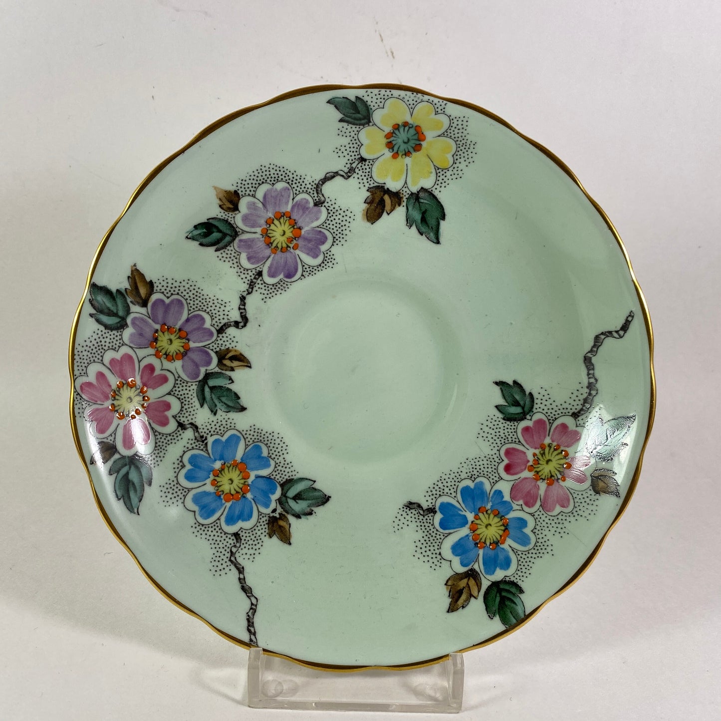 Vintage Tuscan Tea Cup, Mint Green Floral, Hand Painted