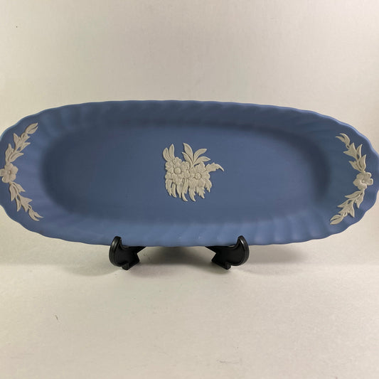 RARE !! Wedgewood Jasperware Oblong Trinket Jewelry  olive Tray 9”X 3.5”