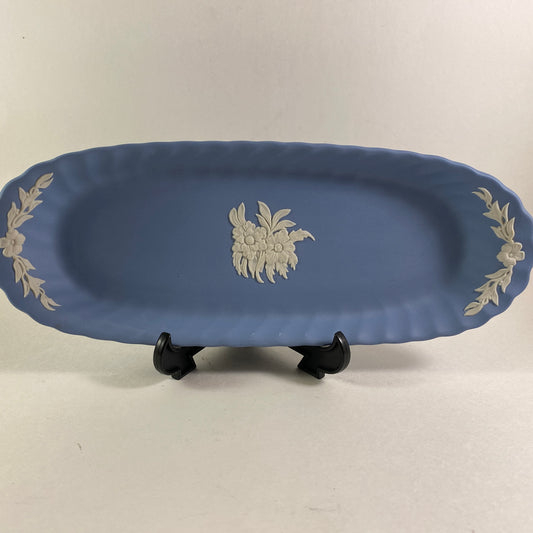 RARE !! Wedgewood Jasperware Oblong Trinket Jewelry  olive Tray 9”X 3.5”