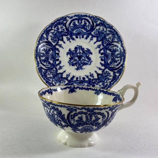 Antique Coalport 5012/A Deep Blue and White Cup and Saucer 1910 1920