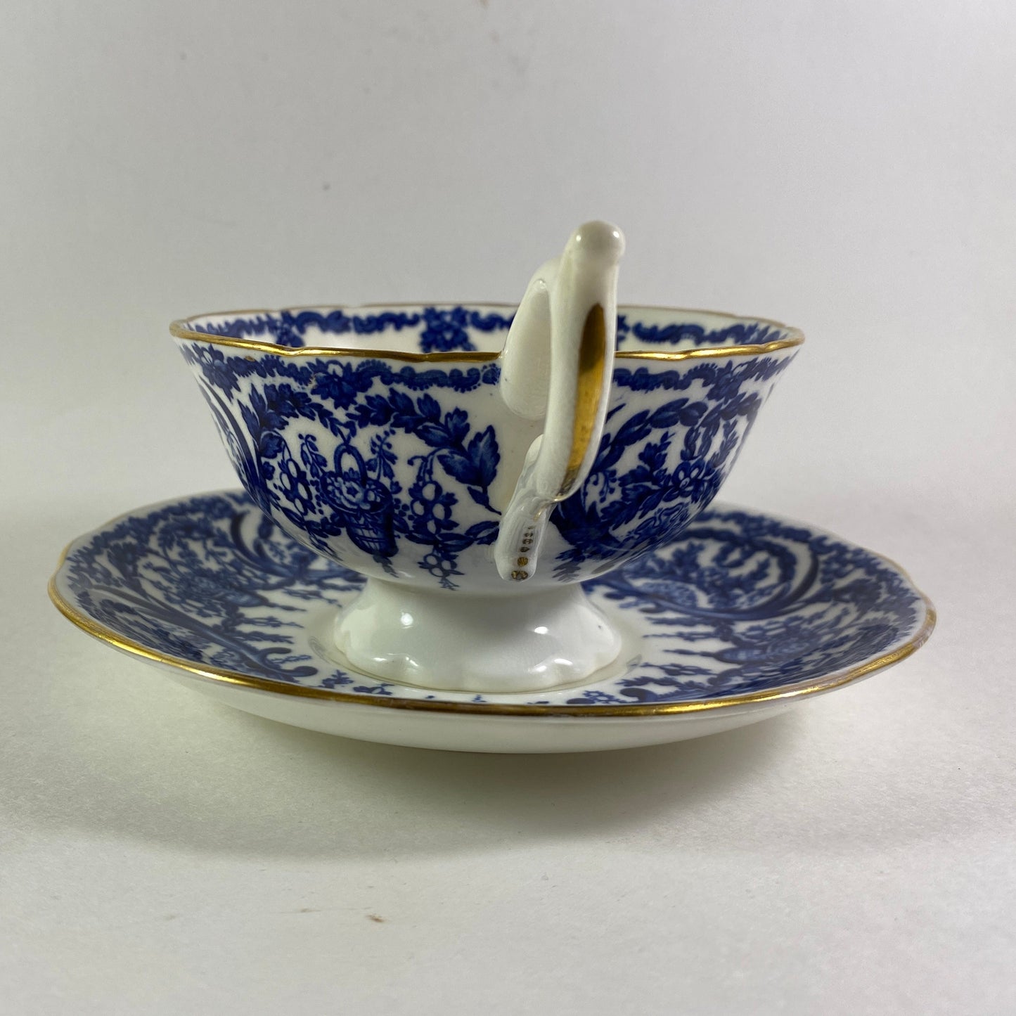 Antique Coalport 5012/A Deep Blue and White Cup and Saucer 1910 1920