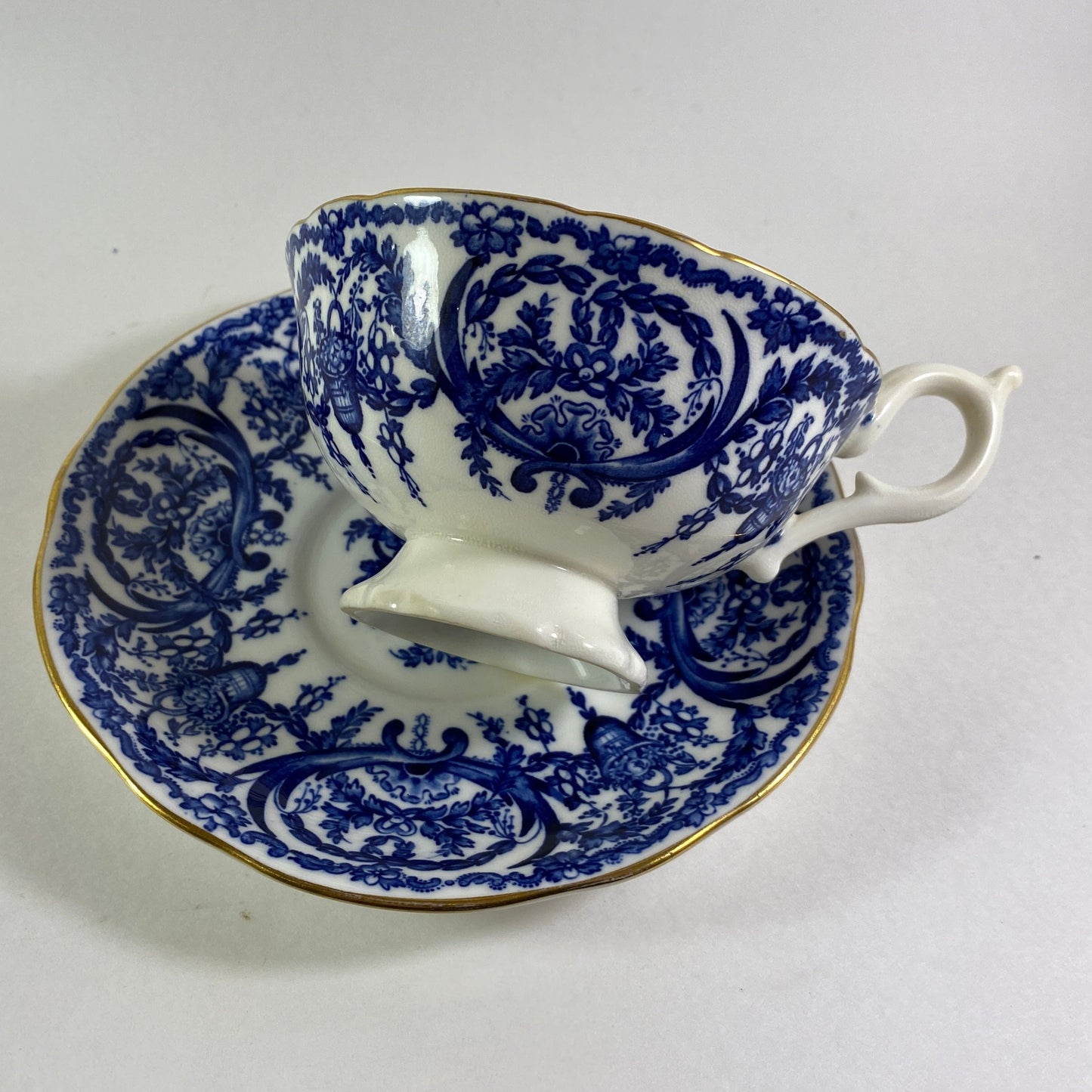 Antique Coalport 5012/A Deep Blue and White Cup and Saucer 1910 1920