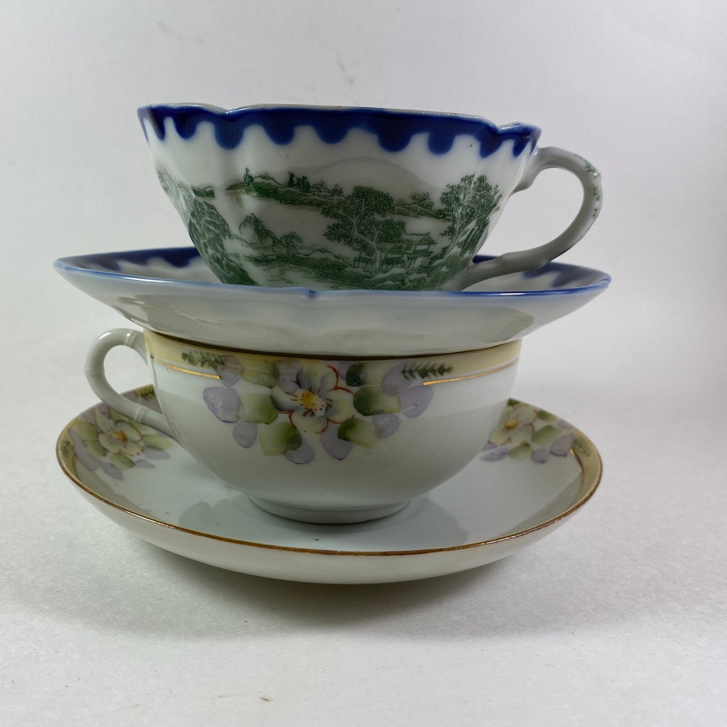 Vintage set of 2 hand painted Nippon bone china teacup and saucers