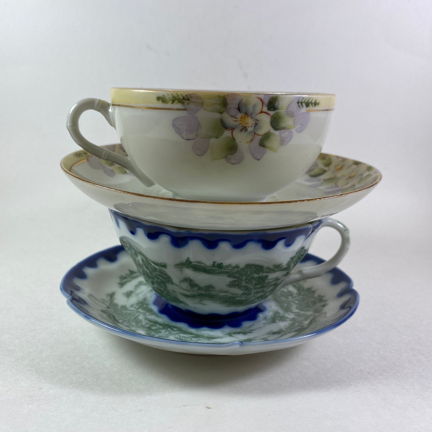 Vintage set of 2 hand painted Nippon bone china teacup and saucers