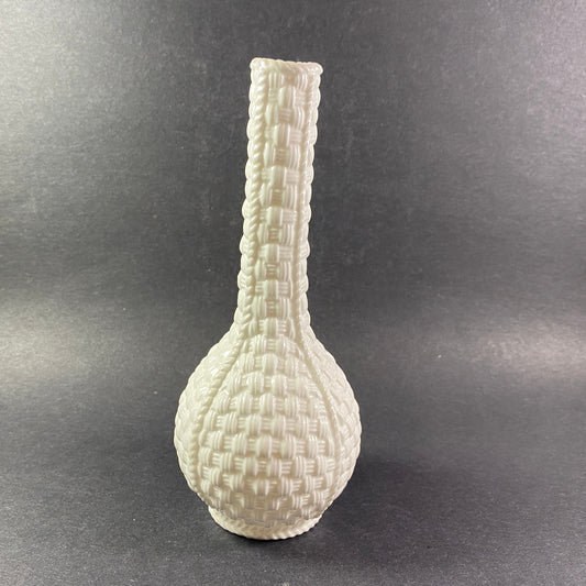 Vintage Celtic weave White Parian Basket Weave 7 inches bud Vase Ireland