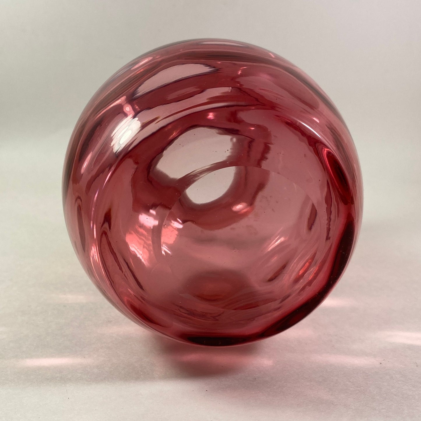Vintage Cranberry dimpled ruffled edges round vase