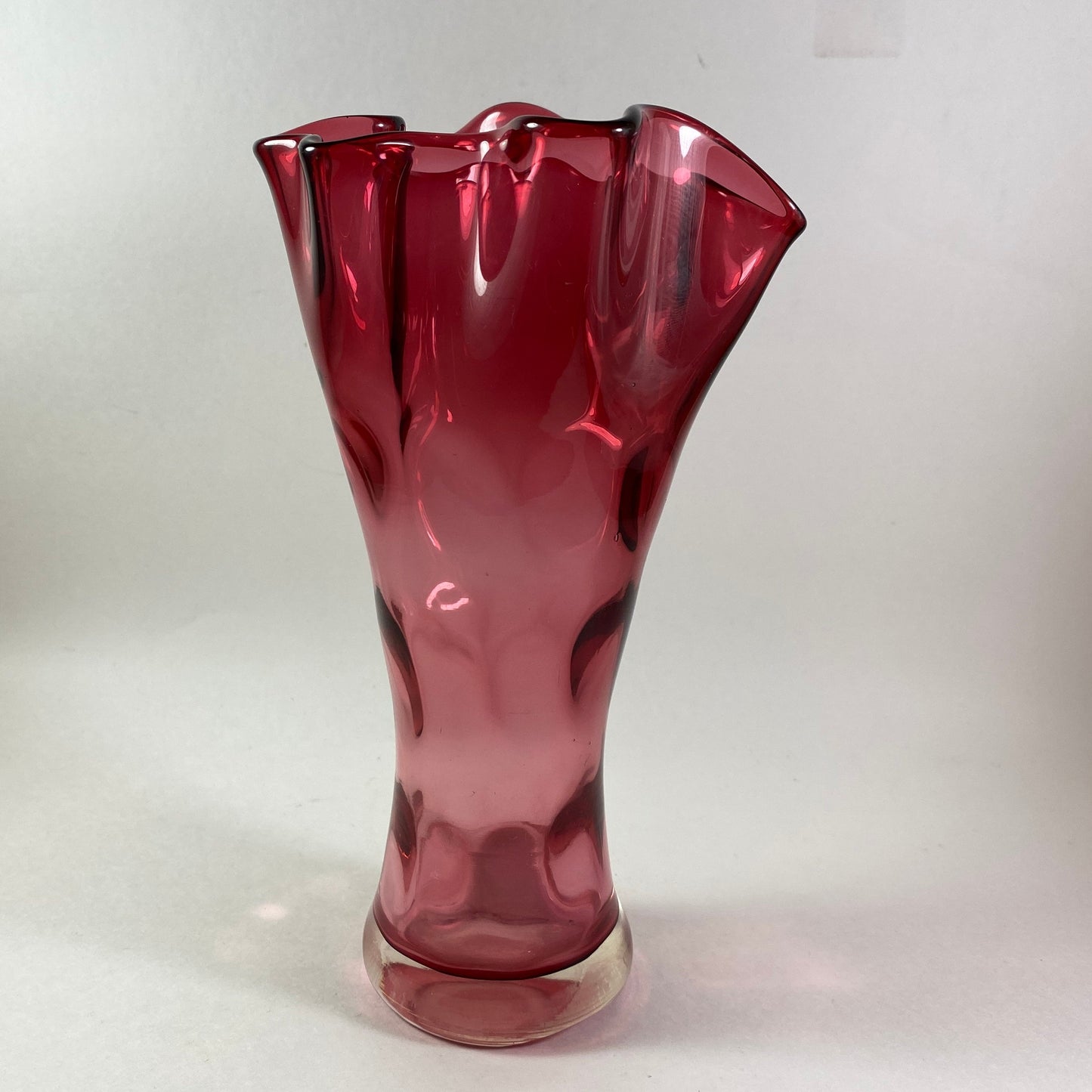 Vintage Tall Cranberry ruffled top 8" inches vase