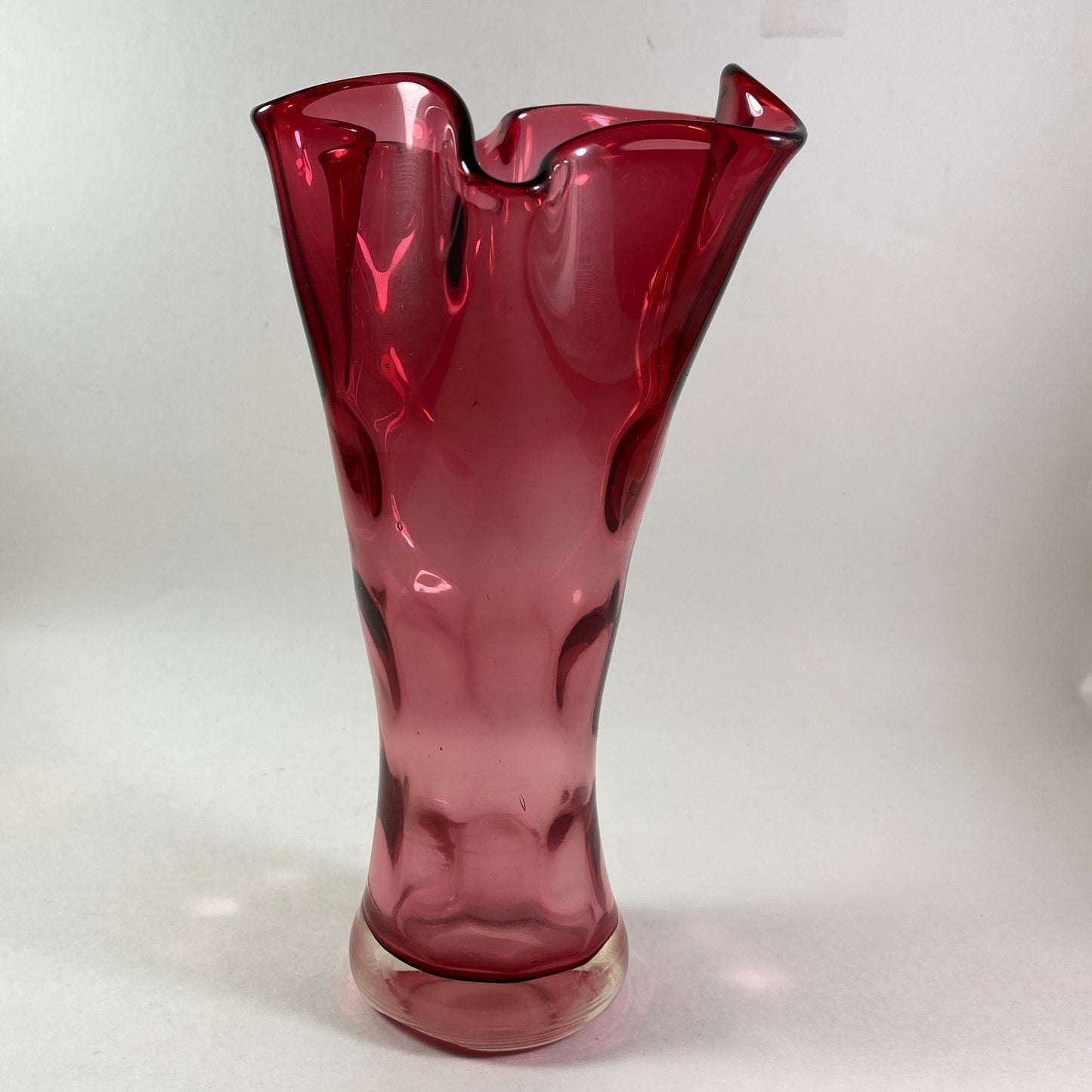 Vintage Tall Cranberry ruffled top 8" inches vase