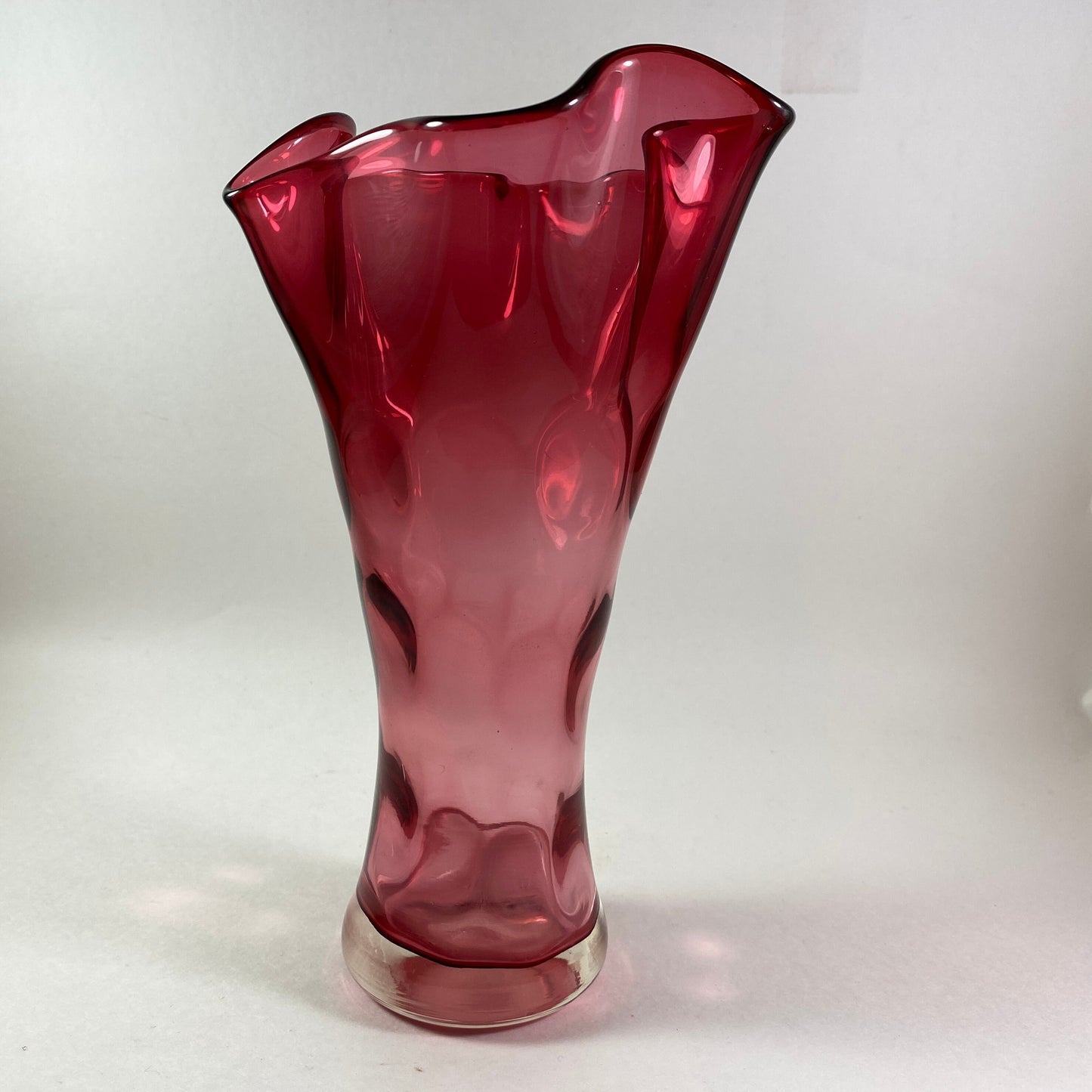 Vintage Tall Cranberry ruffled top 8" inches vase