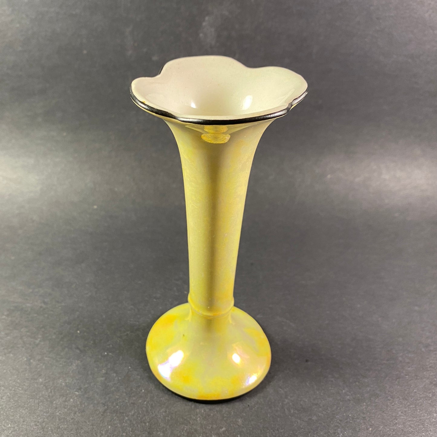 Antique Lancaster & Sons Ltd Hanley England Luster Vase Yellow Fluted Ceramic