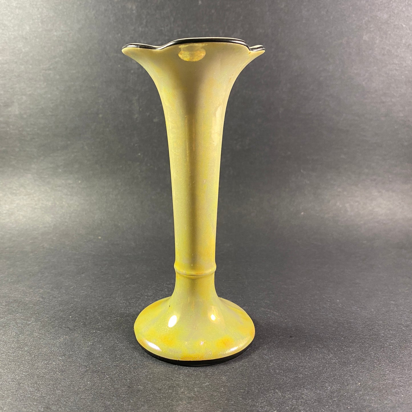 Antique Lancaster & Sons Ltd Hanley England Luster Vase Yellow Fluted Ceramic