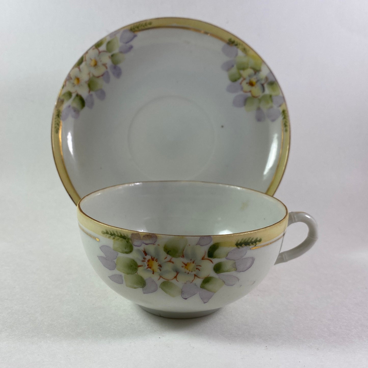 Vintage set of 2 hand painted Nippon bone china teacup and saucers