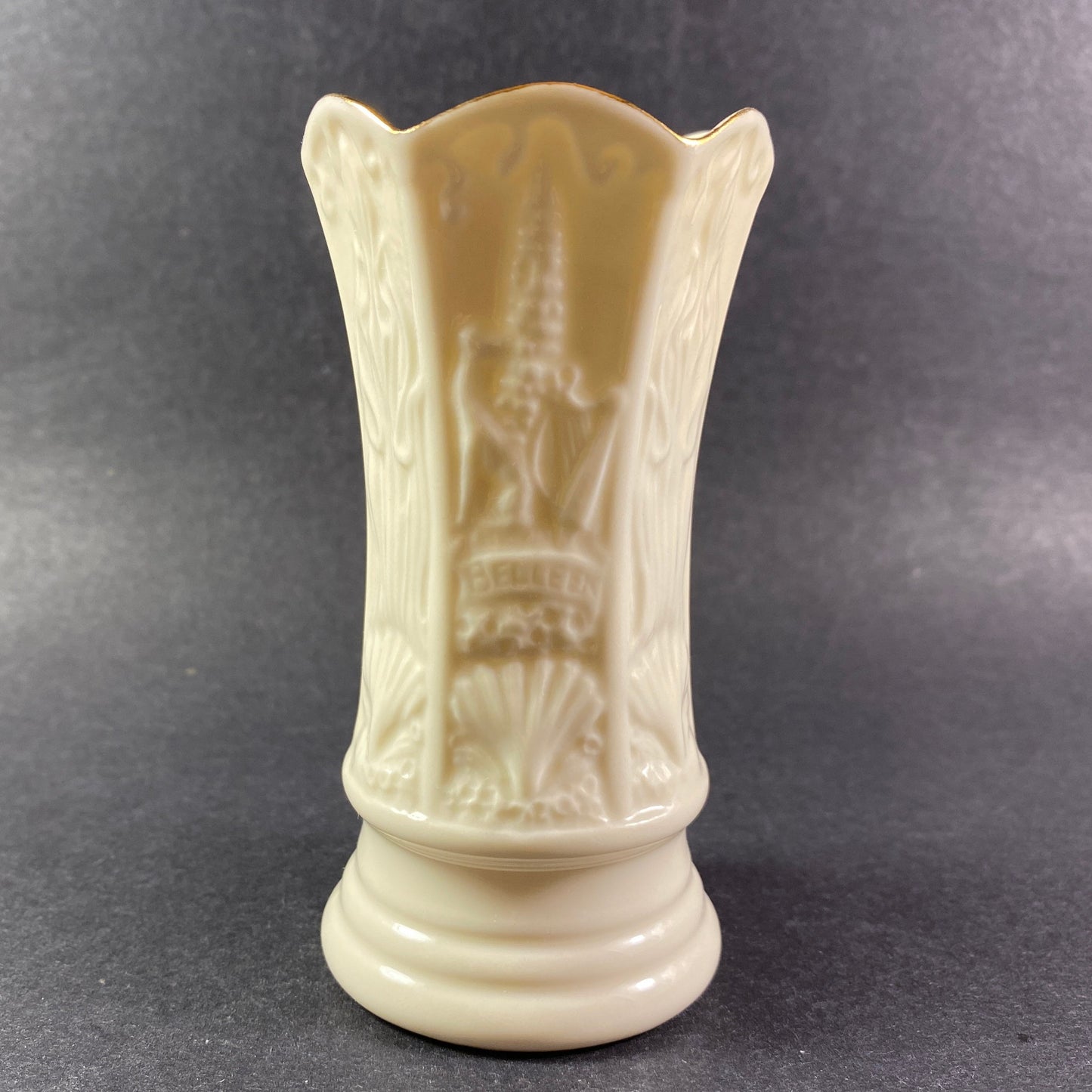 Belleek Ireland Porcelain Small Yellow Flower Bud Vase oyster design