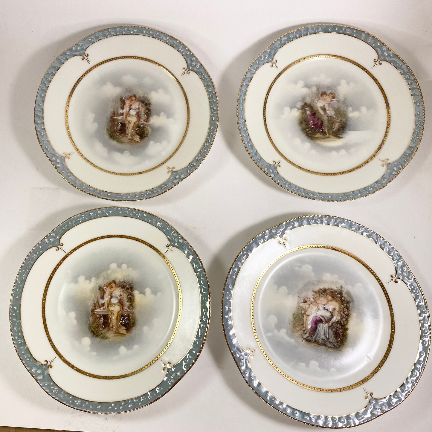 Antique stunning Z S & CO Bavaria 6” Plate Woman and Cherub Set Of 4