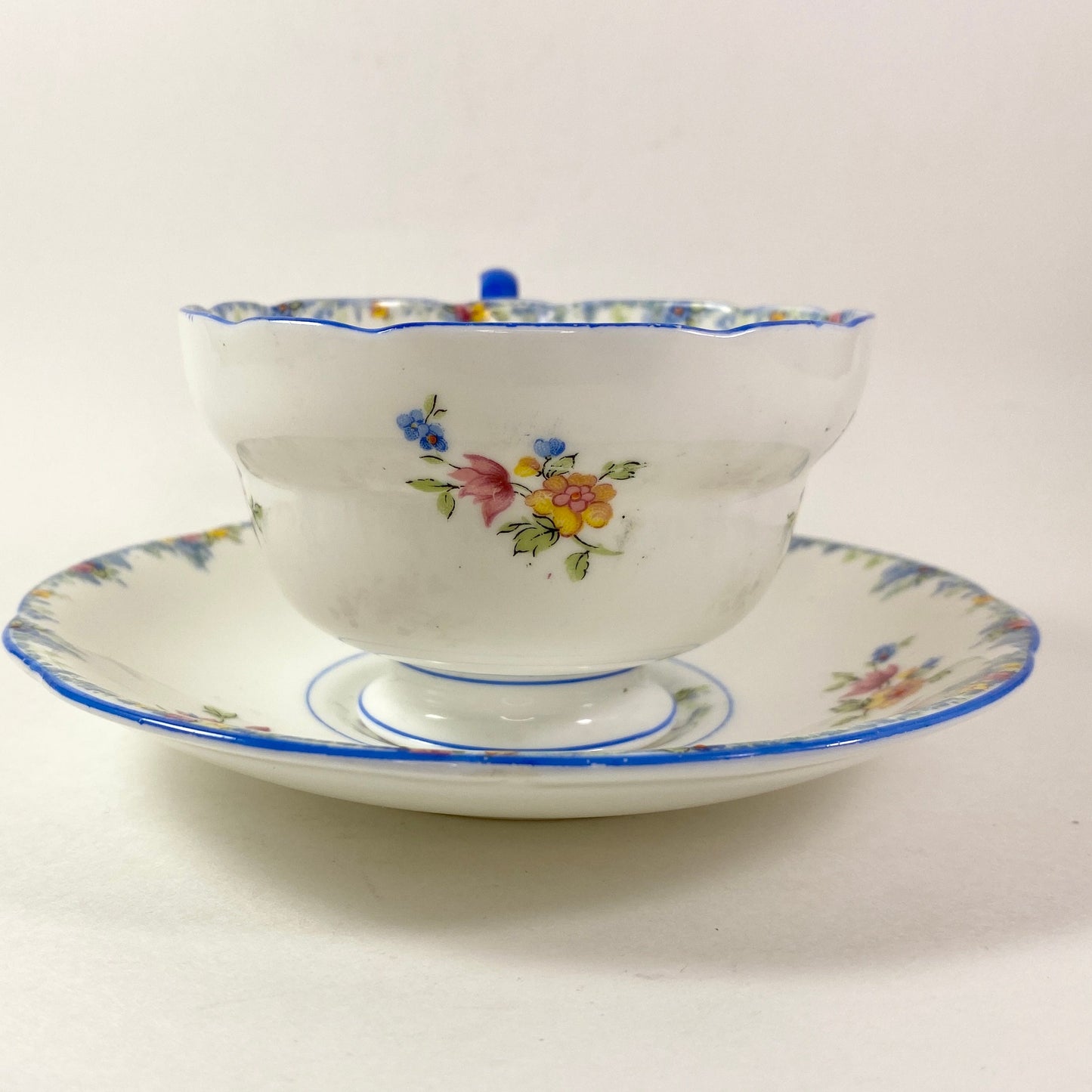 1930s RARE Royal Paragon Floral Bouquet in Urn with Blue Handle