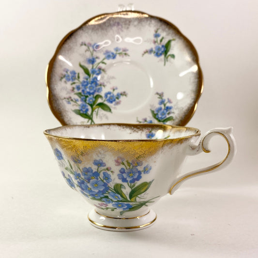 Extremely Rare Royal albert Forget me not heavy gold cup and saucer