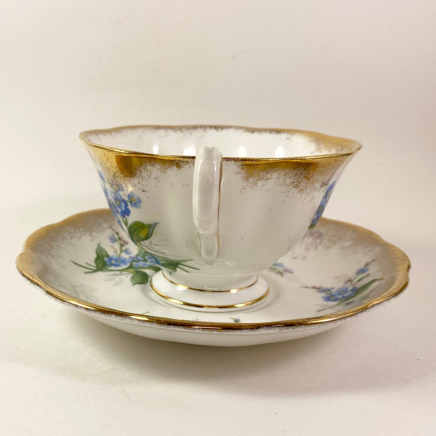 Extremely Rare Royal albert Forget me not heavy gold cup and saucer