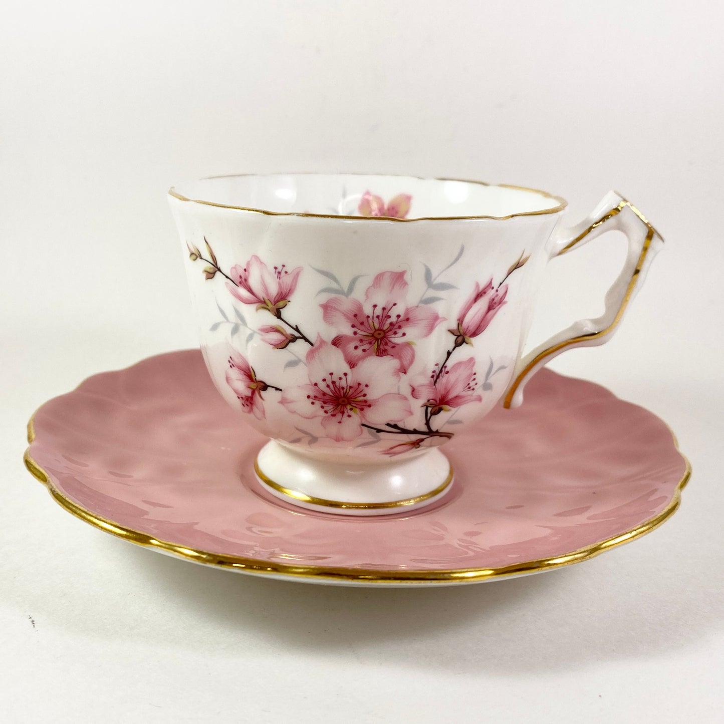 Pretty Pink floral Aynsley fine bone china tecup and saucer