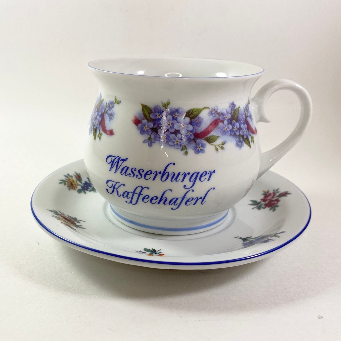 Set of Wasserburger kaffeehaferl Floral Porcelain mug and plate German Made