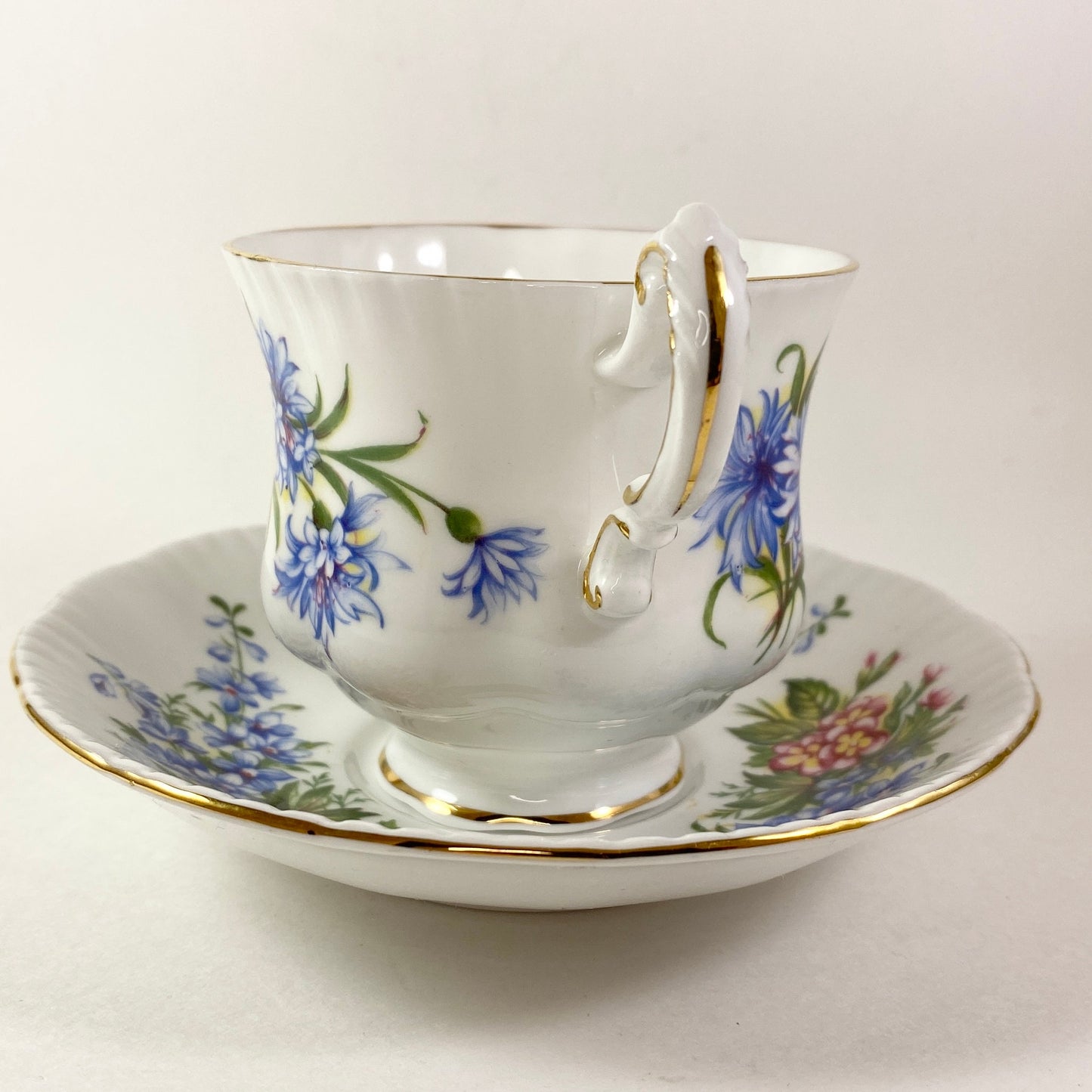 Paragon Floral Teacup and Saucer Set, Purple Blue Flowers, Made in England