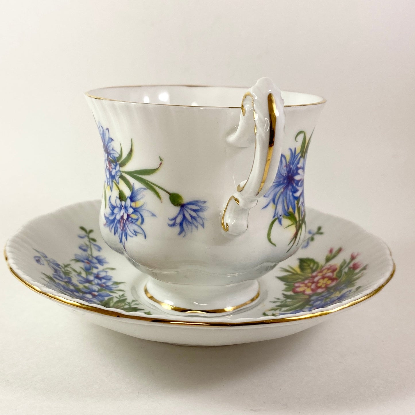 Paragon Floral Teacup and Saucer Set, Purple Blue Flowers, Made in England