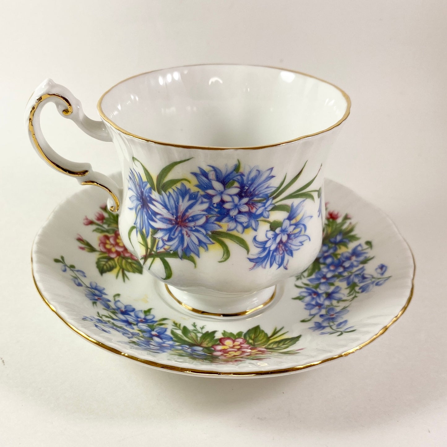 Paragon Floral Teacup and Saucer Set, Purple Blue Flowers, Made in England