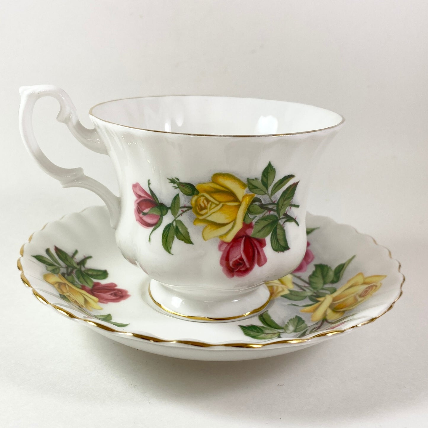 Royal Albert pretty cabbage Red and Yellow roses bone china teacup and saucer