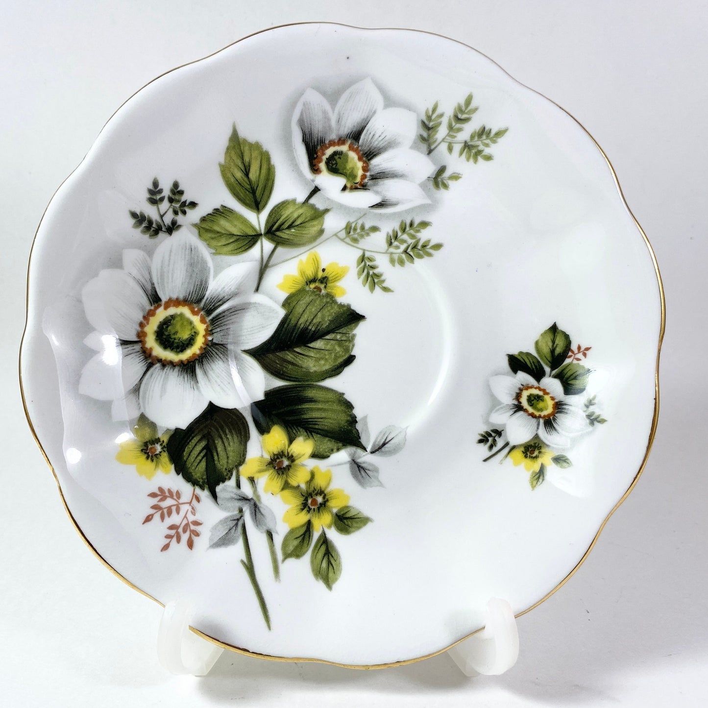 RARE Royal Albert wide mouthed white and Yellow floral bone china teacup & saucer