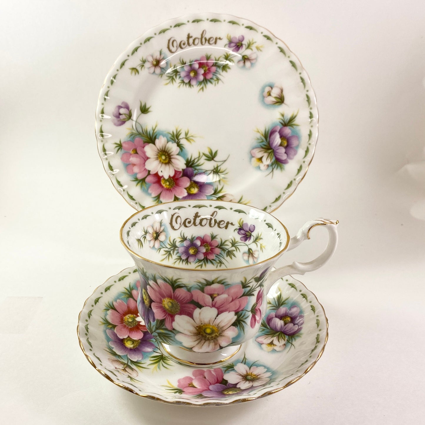 Royal Albert flower of the month October cup & saucer Trio