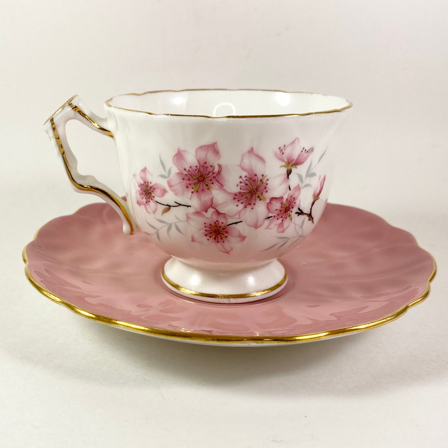 Pretty Pink floral Aynsley fine bone china tecup and saucer