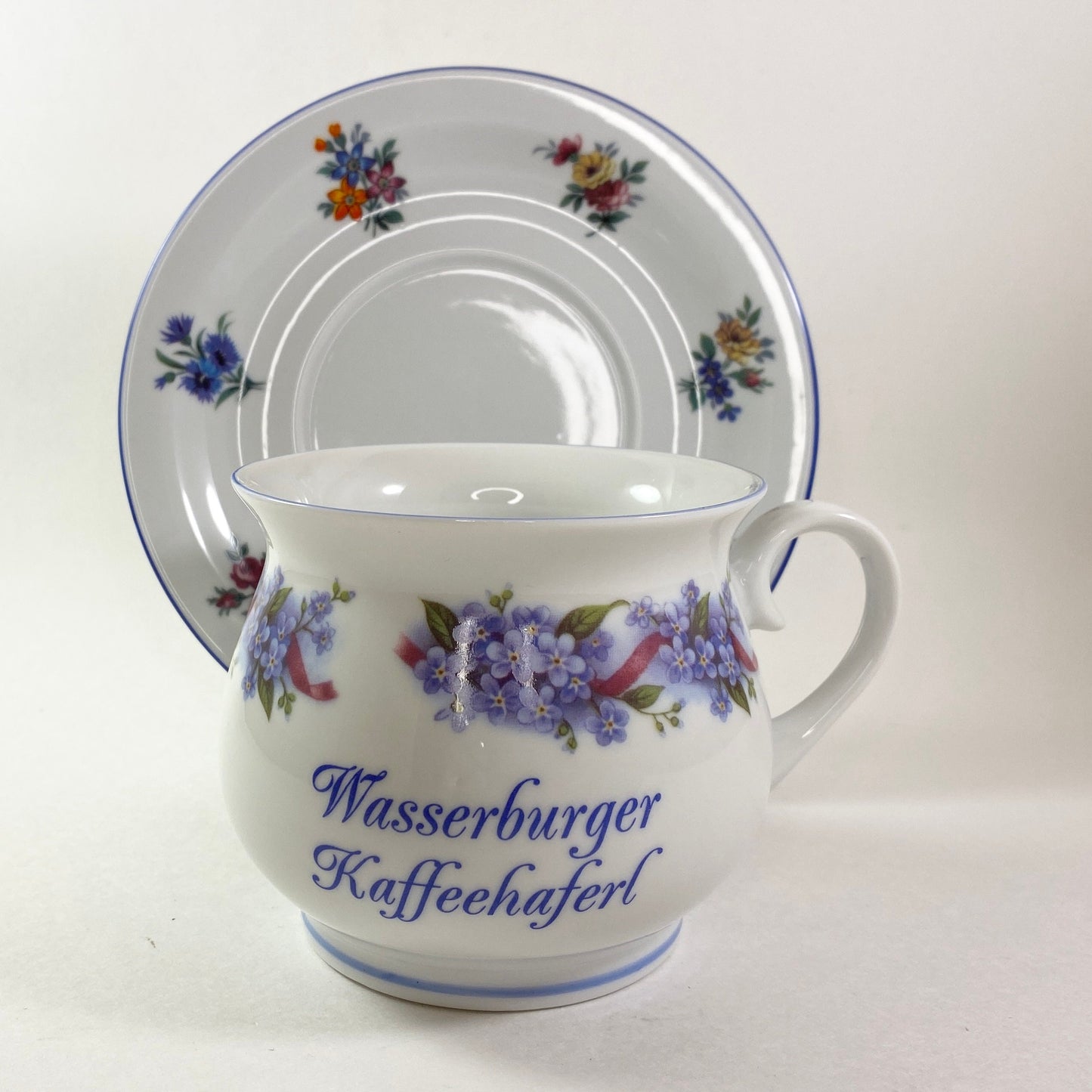 Set of Wasserburger kaffeehaferl Floral Porcelain mug and plate German Made