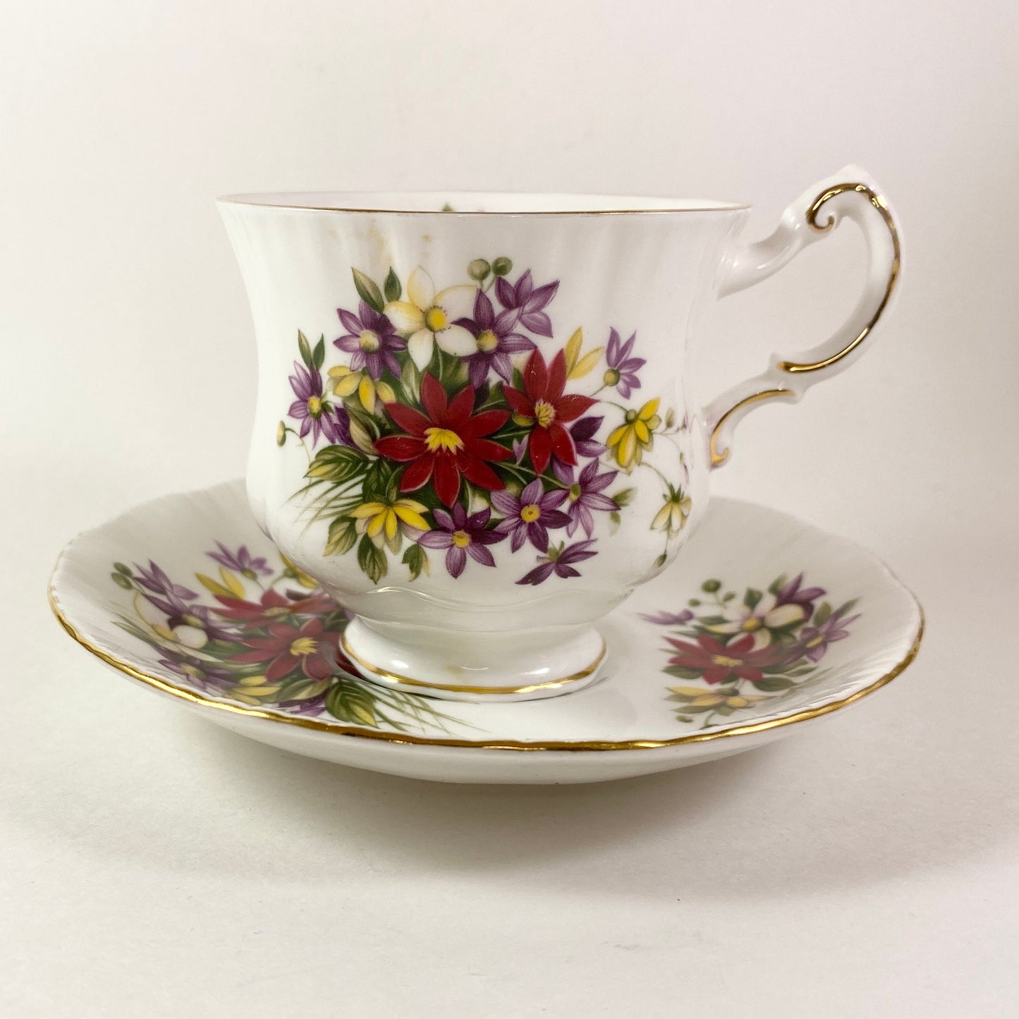 Paragon Fine Bone China Teacup and Saucer, Flower Festival Design