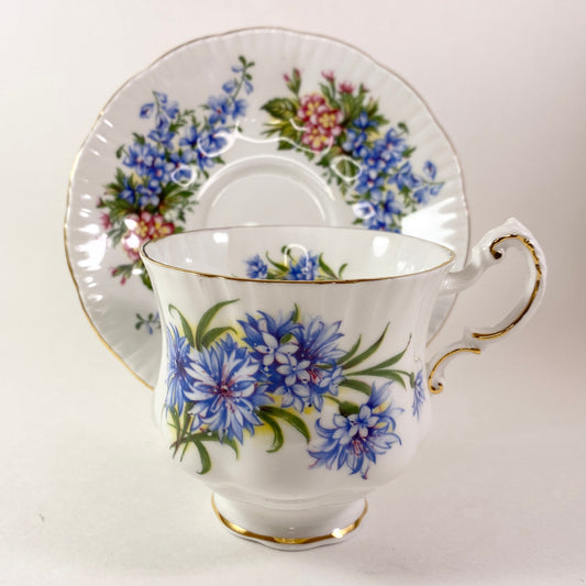 Stunning Paragon Purple, Blue floral teacup and saucer