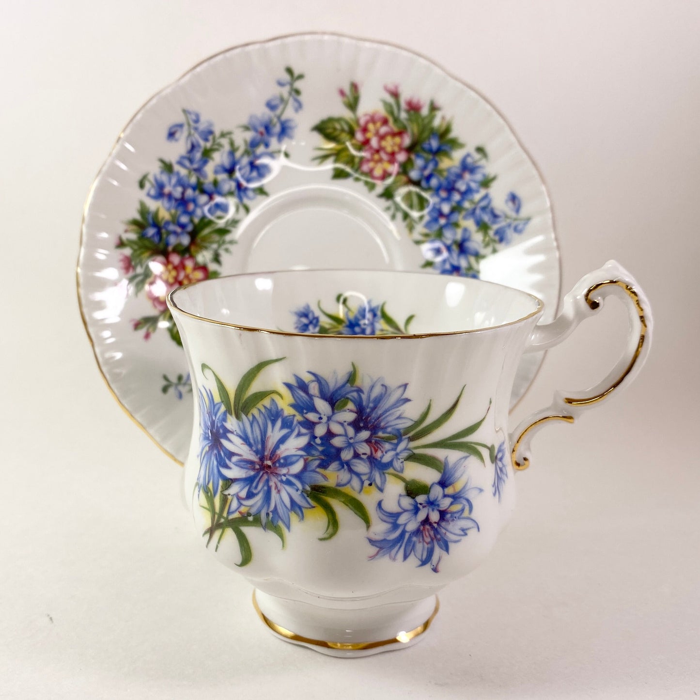 Paragon Floral Teacup and Saucer Set, Purple Blue Flowers, Made in England