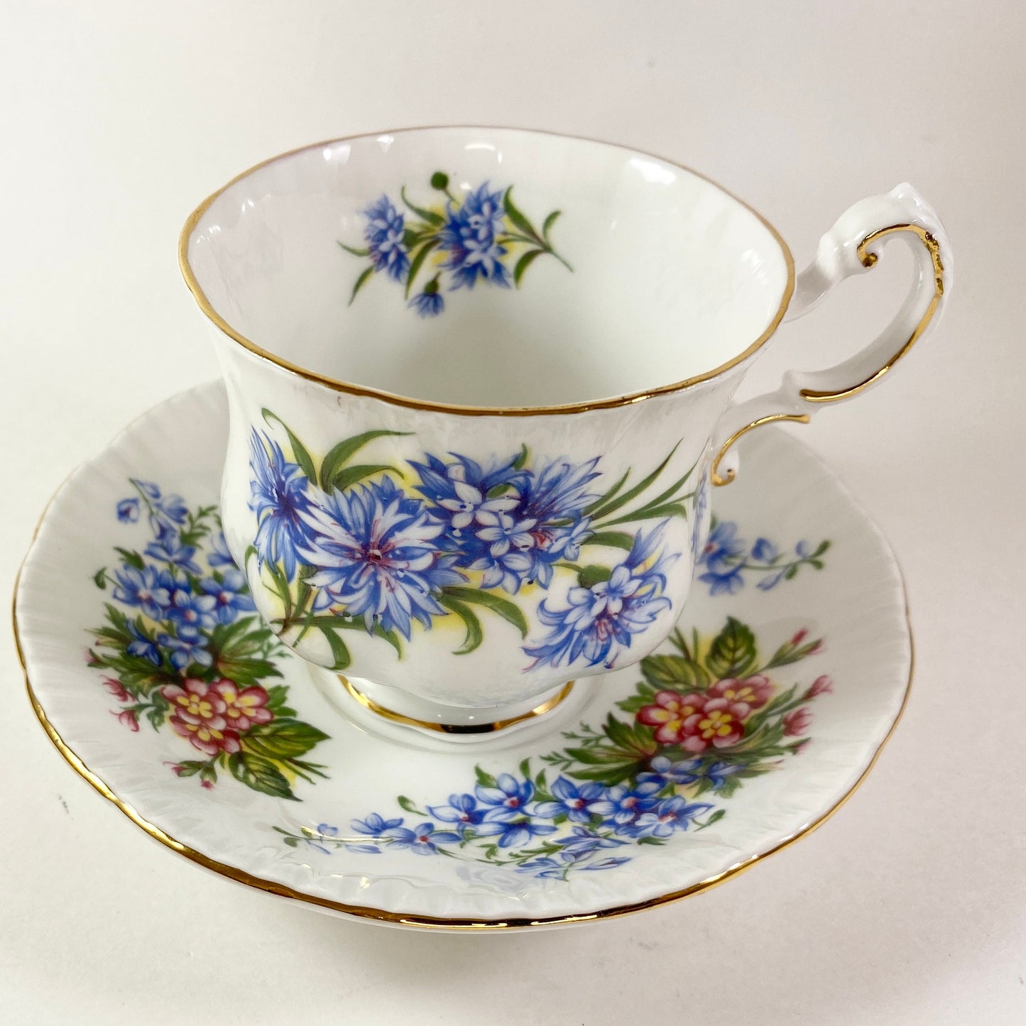 Paragon Floral Teacup and Saucer Set, Purple Blue Flowers, Made in England